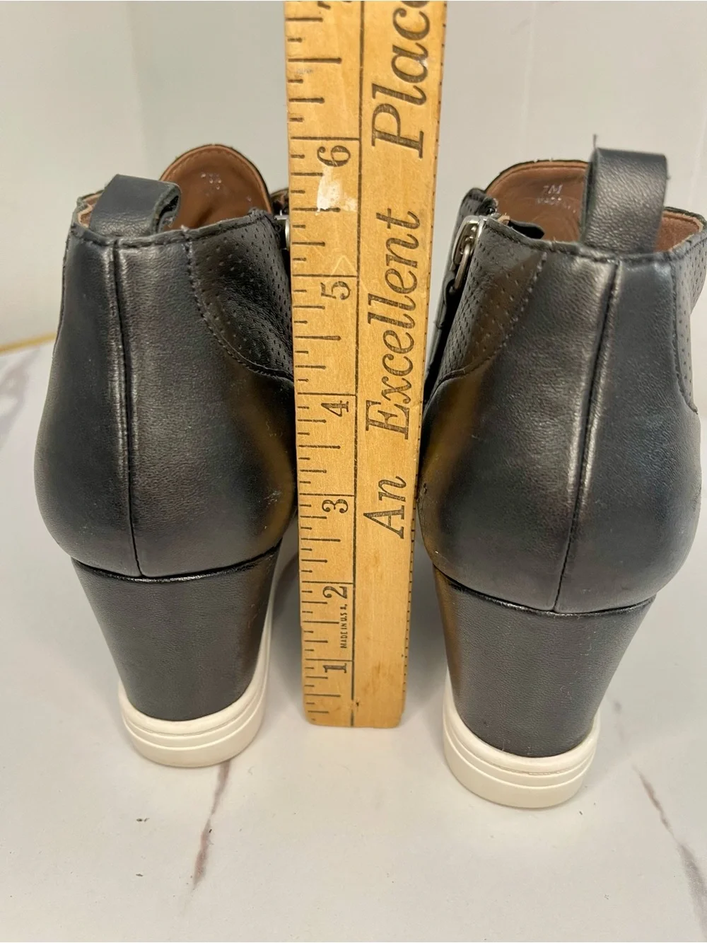 Linea Paolo Shoes Womens 7 M Black Anna Leather Wedge Ankle Boot Zip Comfort